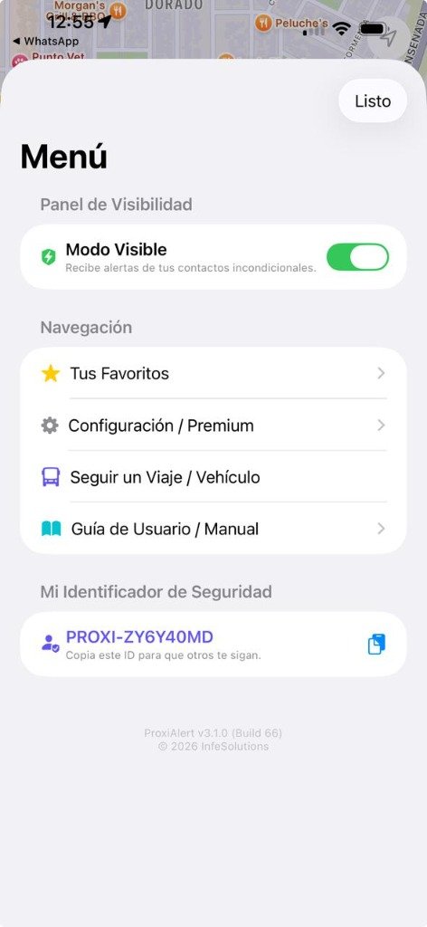 Menú de ProxiAlert
