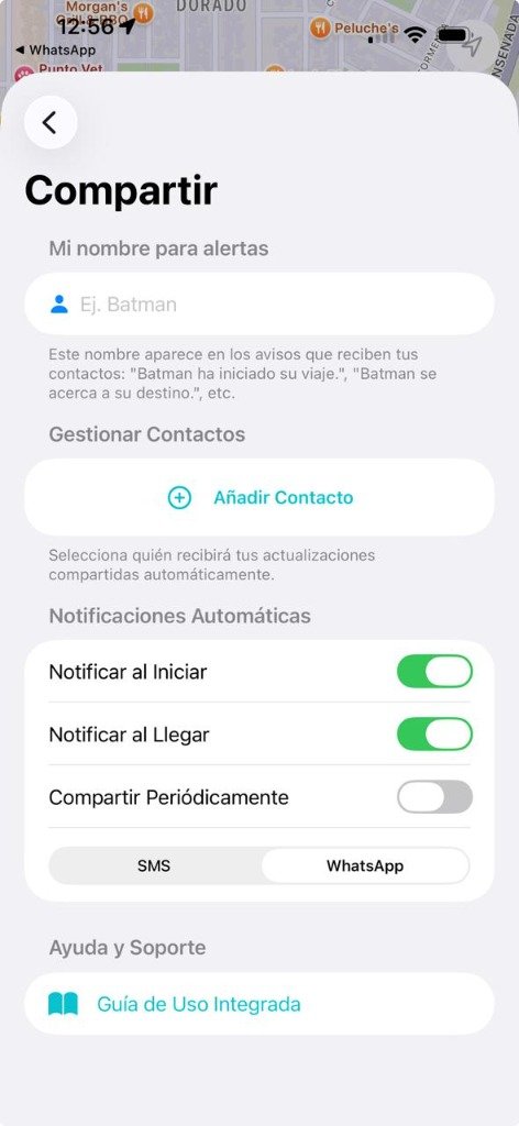 Ajustes de Compartir en ProxiAlert